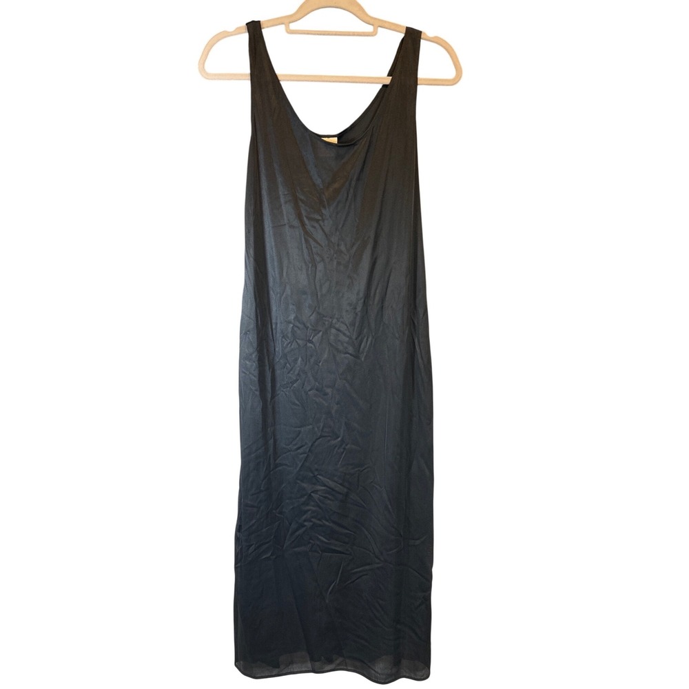 Vintage Sheer Black Full Slip Dress Scoop Neck Style 3506 Medium Made in Cali